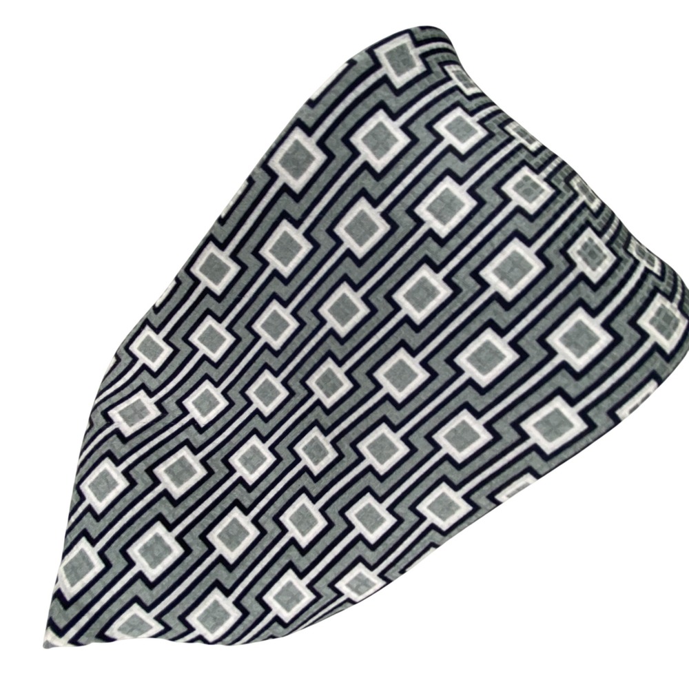 J Ferrar Geometric Silk Necktie Mens Grey Black Silk Made In Italy Classic 59x4